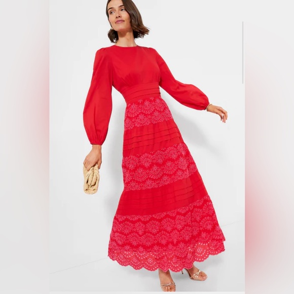 TUCKERNUCK (NWT) POMANDER PLACE - Red Eyelet Lola Maxi Dress in XXS - Picture 3 of 6